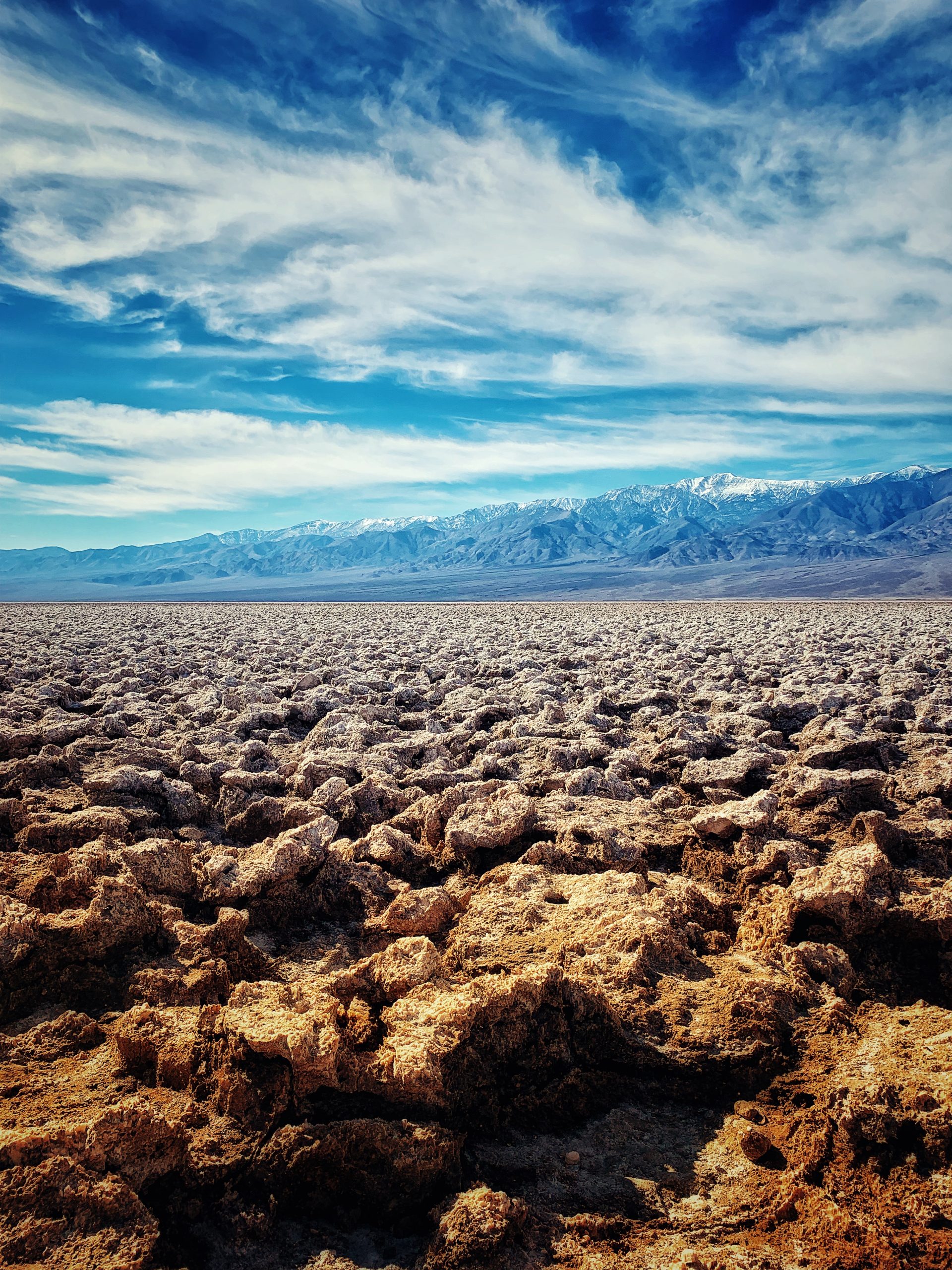 The rocky terrain and texture of the Devil's Golf Course Death Valley