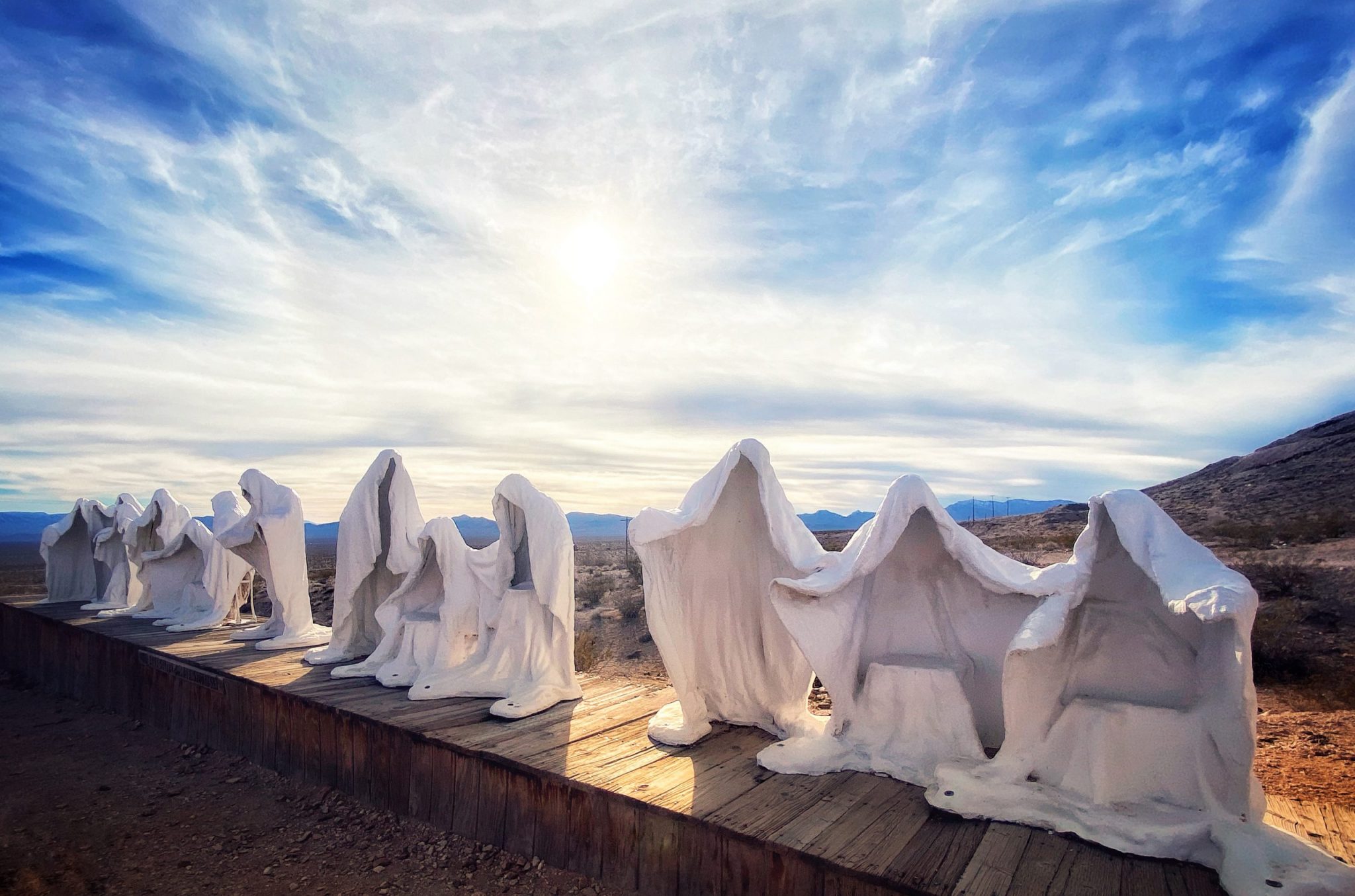 Ghostly art sculptures at Rhyolite Ghost Town Death Valley