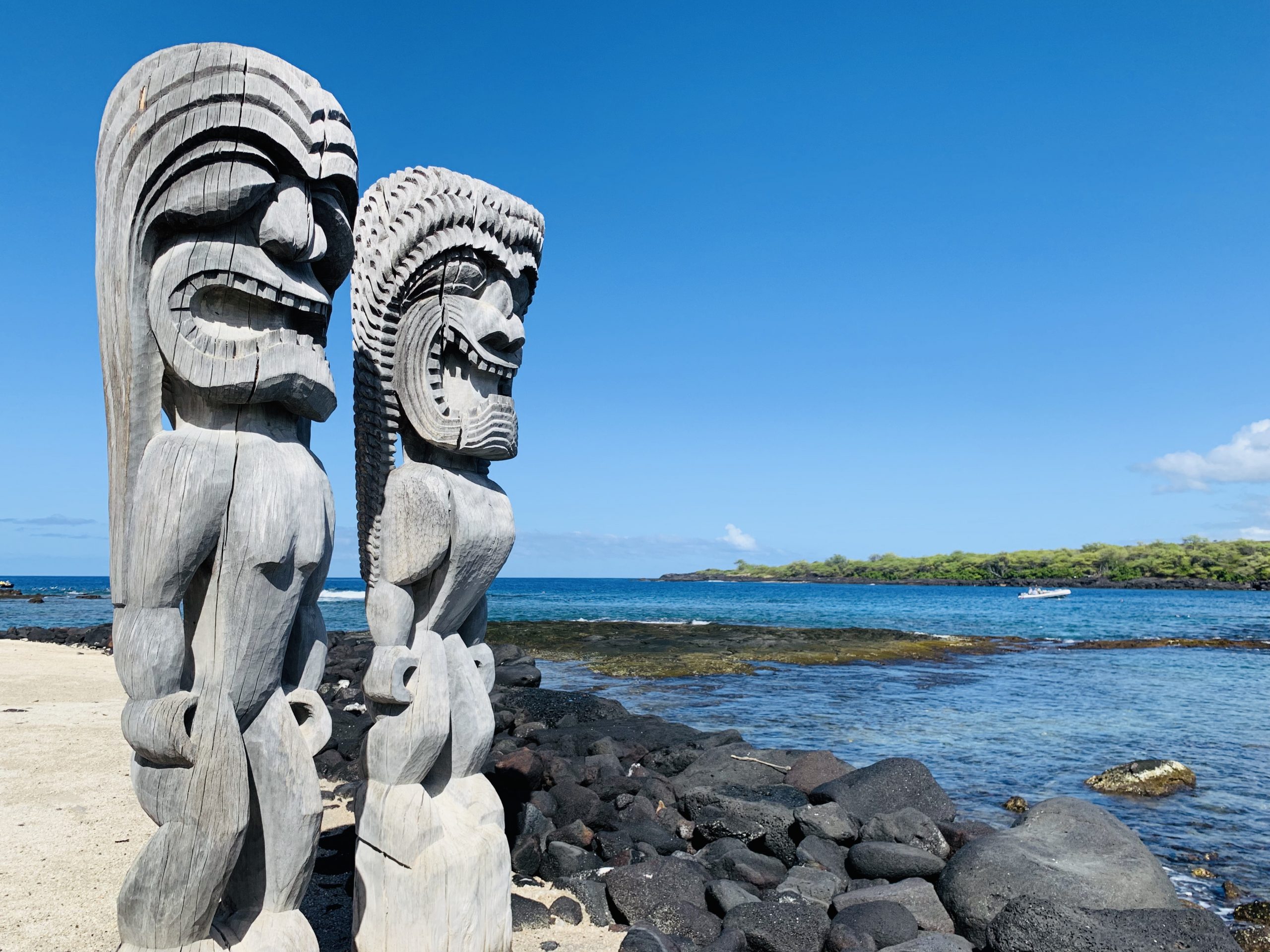 Tiki statues at Pu’uhonua o Hōnaunau National Historical Park
