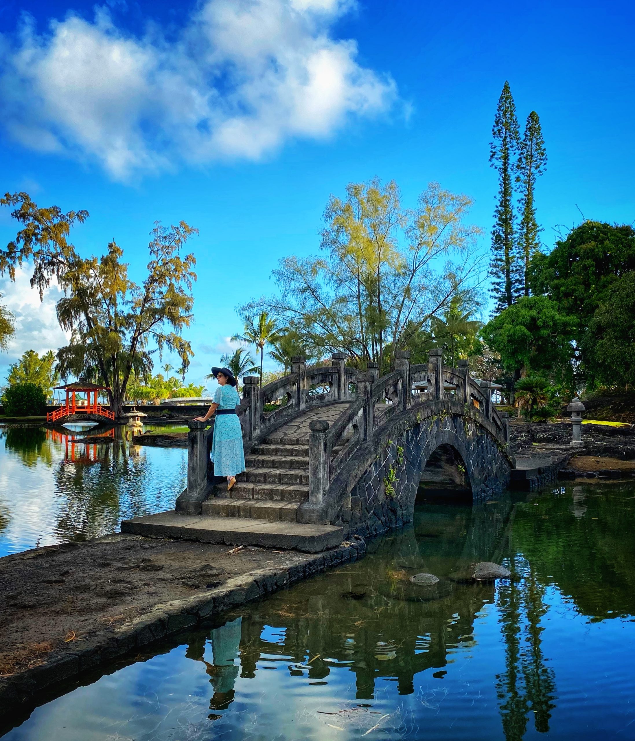 Japanese Bridge and pond at the Liliʻuokalani Park and Gardens