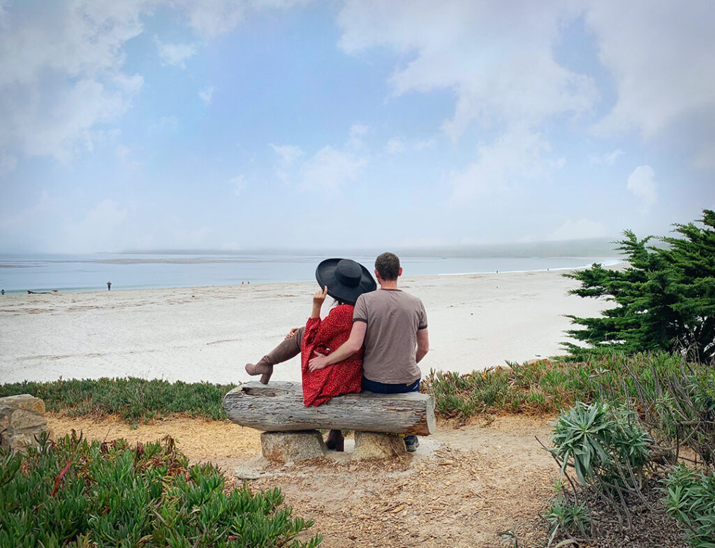 Couple enjoying the morning at beach in Carmel Beach California.