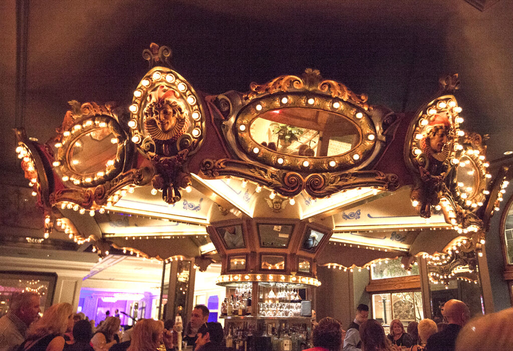 The lit up Carousel Bar at Hotel Monteleone in New Orleans.
