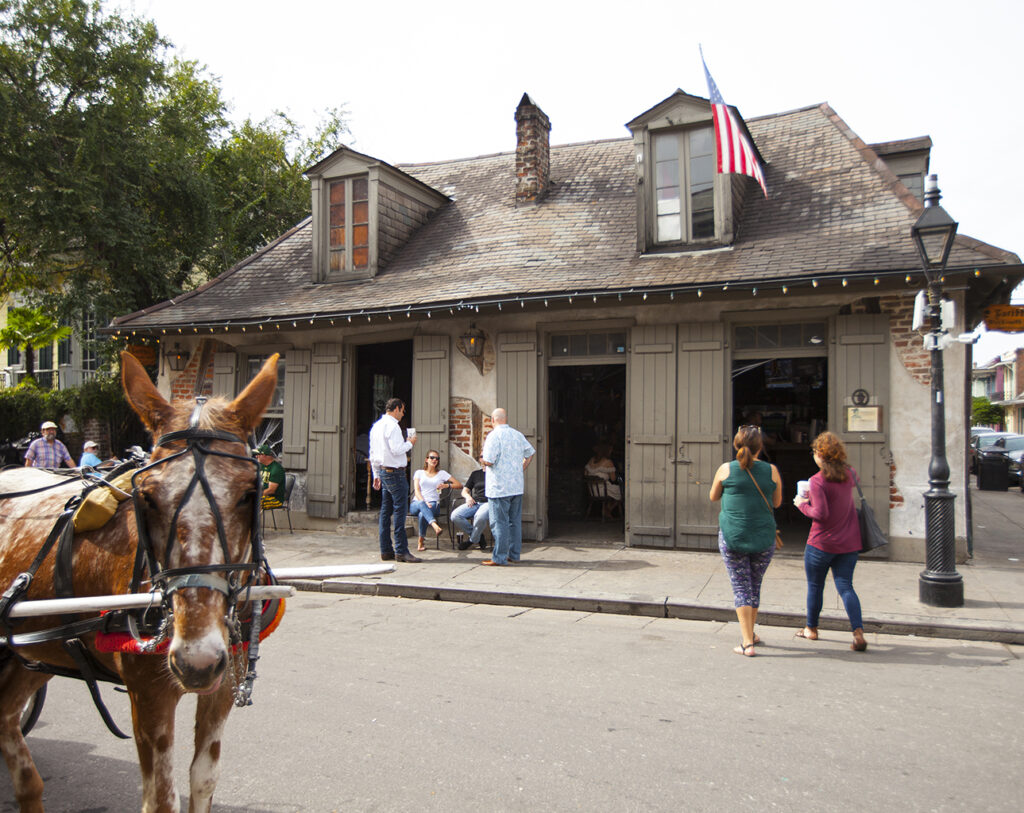 The exterior street of the Lafitte's Blacksmith Shop, the oldest building in New Orleans.