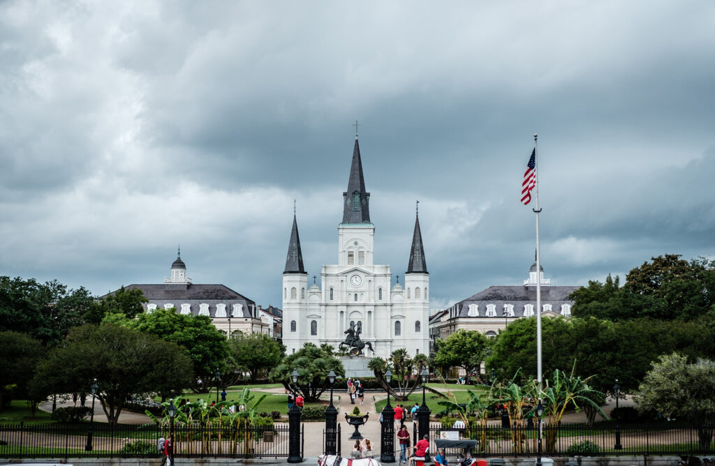 View of the Saint Louis Cathedral across Decatur Street